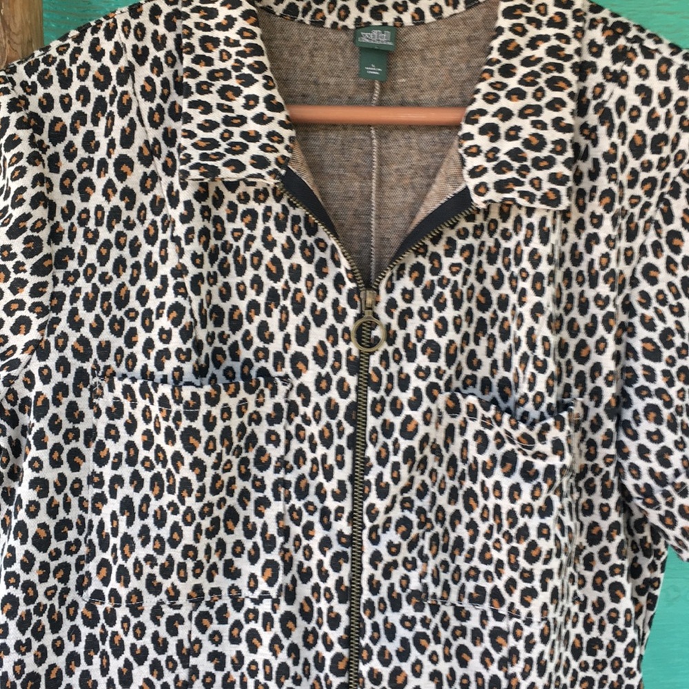 wild fable Leopard-Print Short-Sleeve Jumpsuit in Black & Cream - Picture 2 of 10